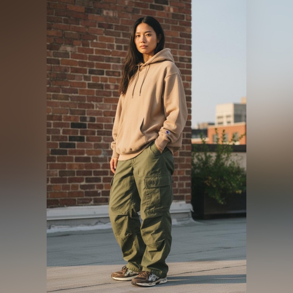 Champion Reverse Weave Classic Hoodie Sweatshirt Tan Beige Size XL